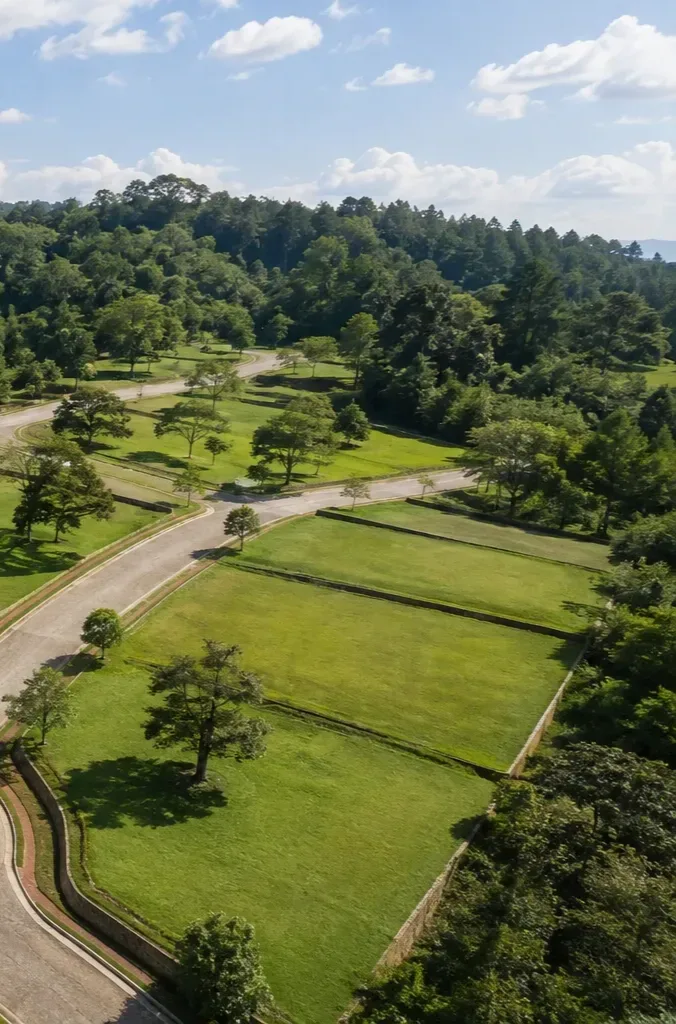Lotes con grama y árboles junto al bosque bajo cielo azul