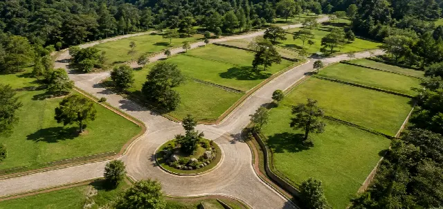 Vista aérea de las calles y lotes de Vistas de Morazán rodeados de bosque